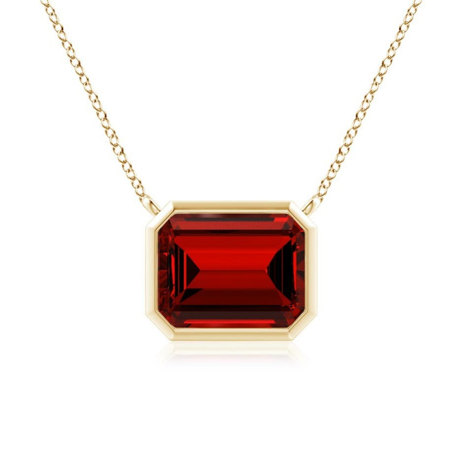 Necklaces Angara Ruby | Lab-Grown East-West Bezel-Set Emerald-Cut Ruby Pendant