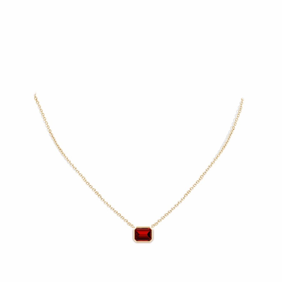 Necklaces Angara Ruby | Lab-Grown East-West Bezel-Set Emerald-Cut Ruby Pendant