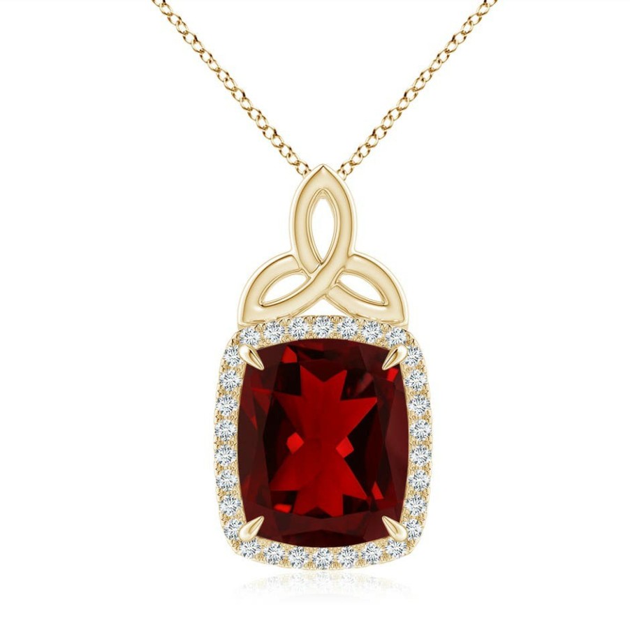 Necklaces Angara Garnet | Rectangular Cushion Garnet Pendant With Celtic Motif