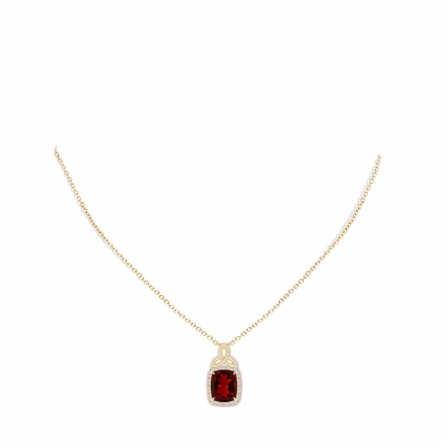 Necklaces Angara Garnet | Rectangular Cushion Garnet Pendant With Celtic Motif