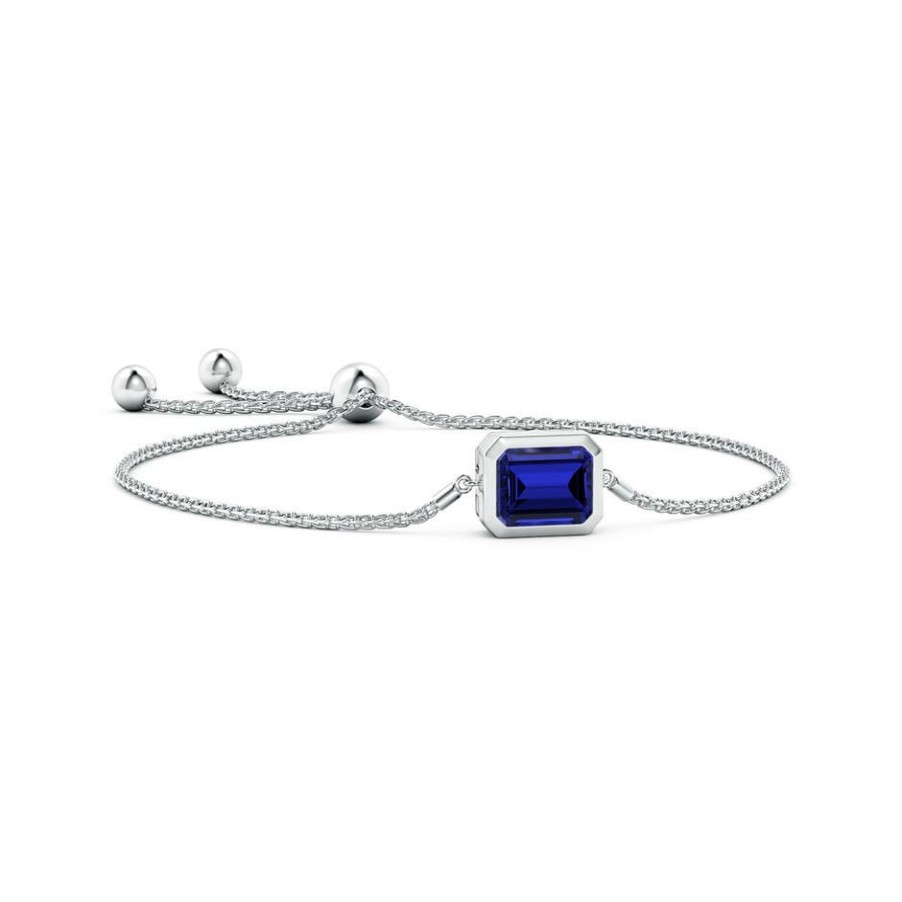 Bracelets Angara Blue Sapphire | Lab-Grown Horizontally Set Emerald-Cut Sapphire Bolo Bracelet