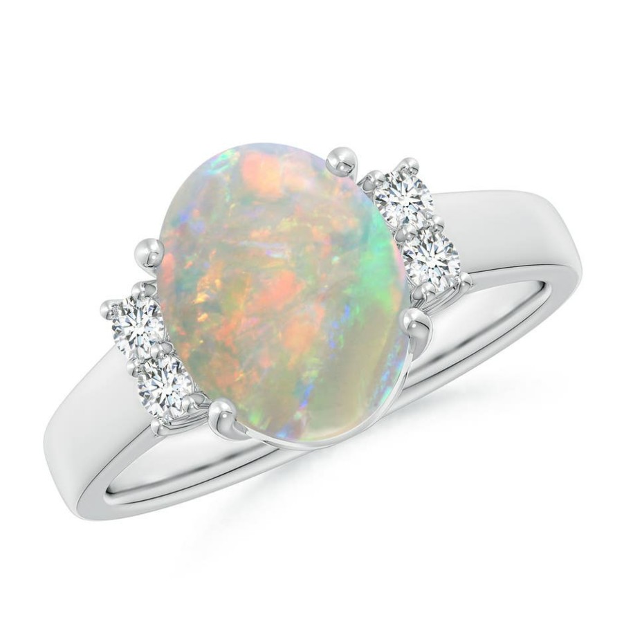 Rings Angara Opal | Oval-Shaped Opal Solitaire Ring With Diamond Accents