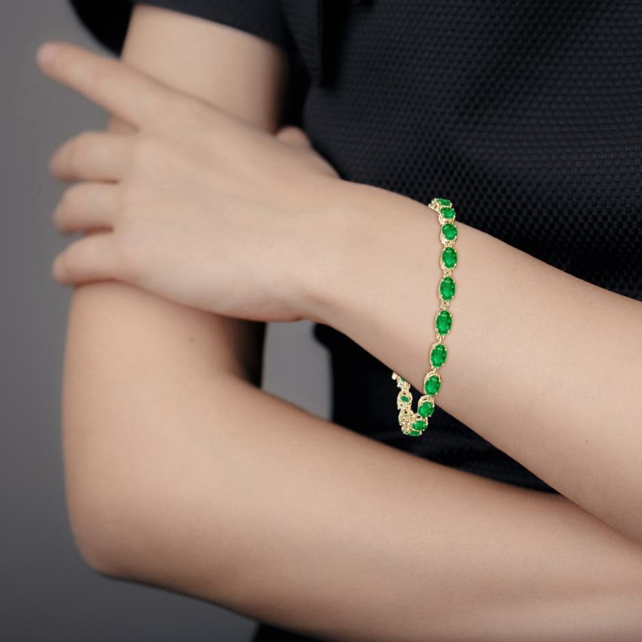 Bracelets Angara Emerald | Classic Oval Emerald Tennis Bracelet