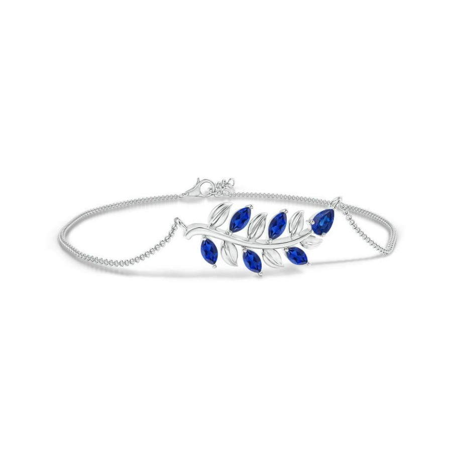 Bracelets Angara Blue Sapphire | Pear And Marquise Sapphire Olive Branch Bracelet