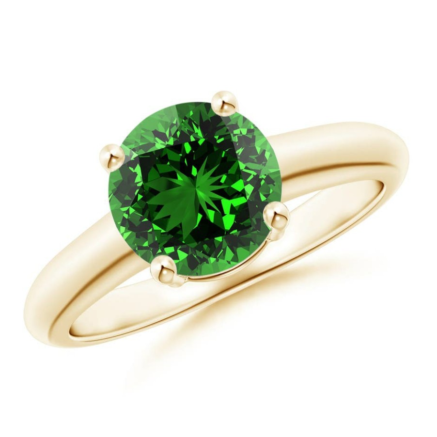 Rings Angara Emerald | Lab-Grown Round Emerald Solitaire Engagement Ring