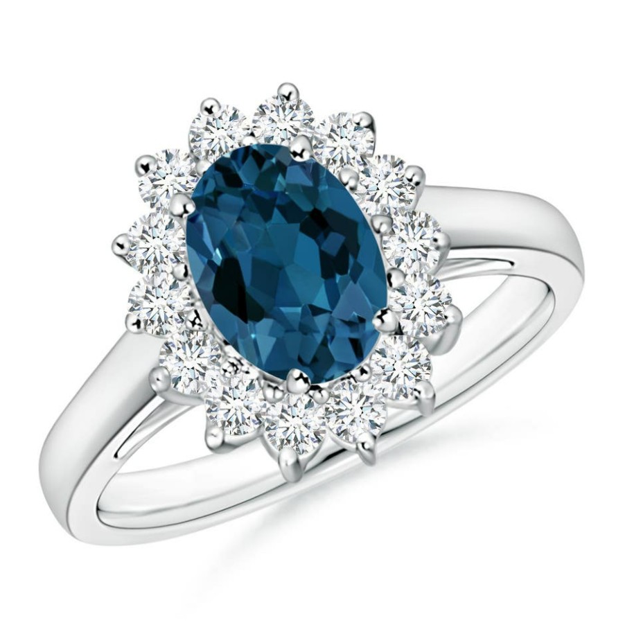 Rings Angara London Blue Topaz | Princess Diana Inspired London Blue Topaz Ring With Halo