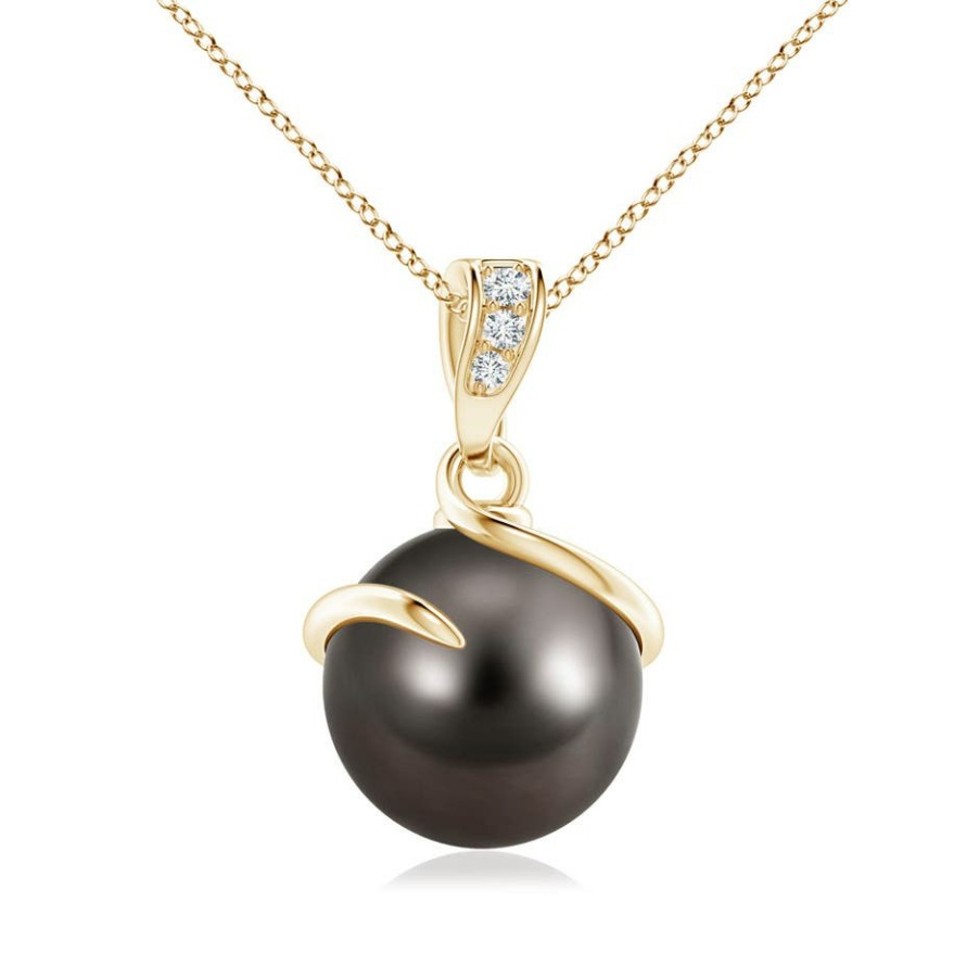 Necklaces Angara Tahitian Pearl | Tahitian Pearl Spiral Pendant With Diamonds