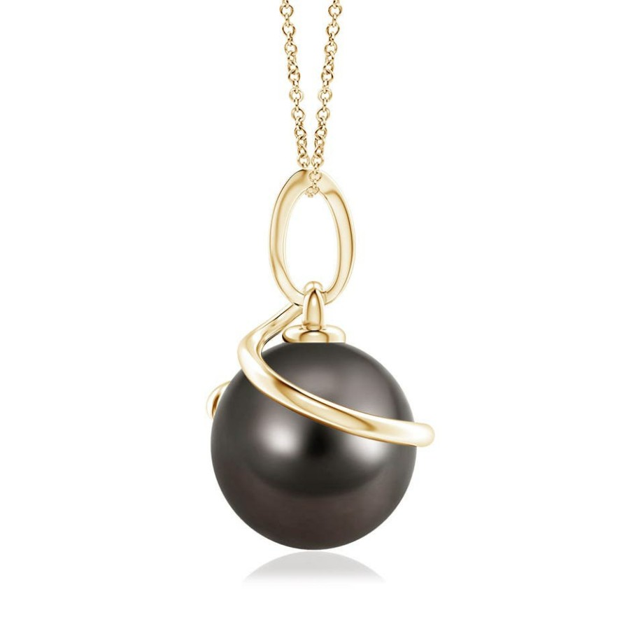 Necklaces Angara Tahitian Pearl | Tahitian Pearl Spiral Pendant With Diamonds