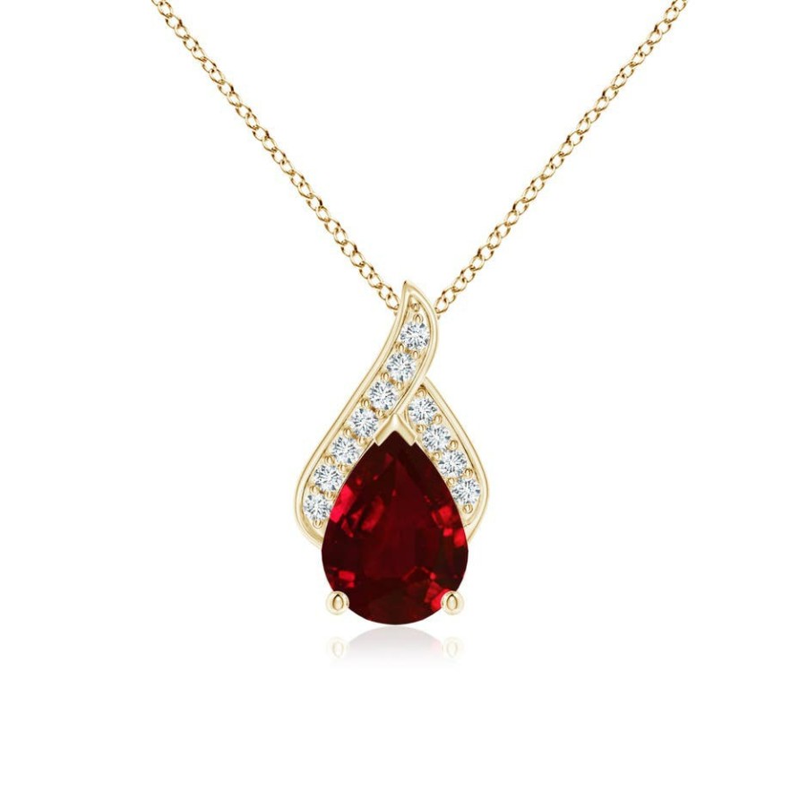 Necklaces Angara Ruby | Solitaire Pear-Shaped Ruby Flame Pendant