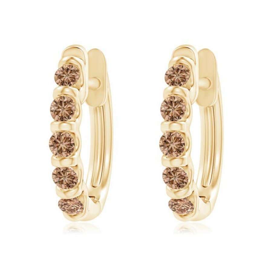 Earrings Angara Coffee Diamond | Bar-Set Brown Diamond Huggie Hoop Earrings