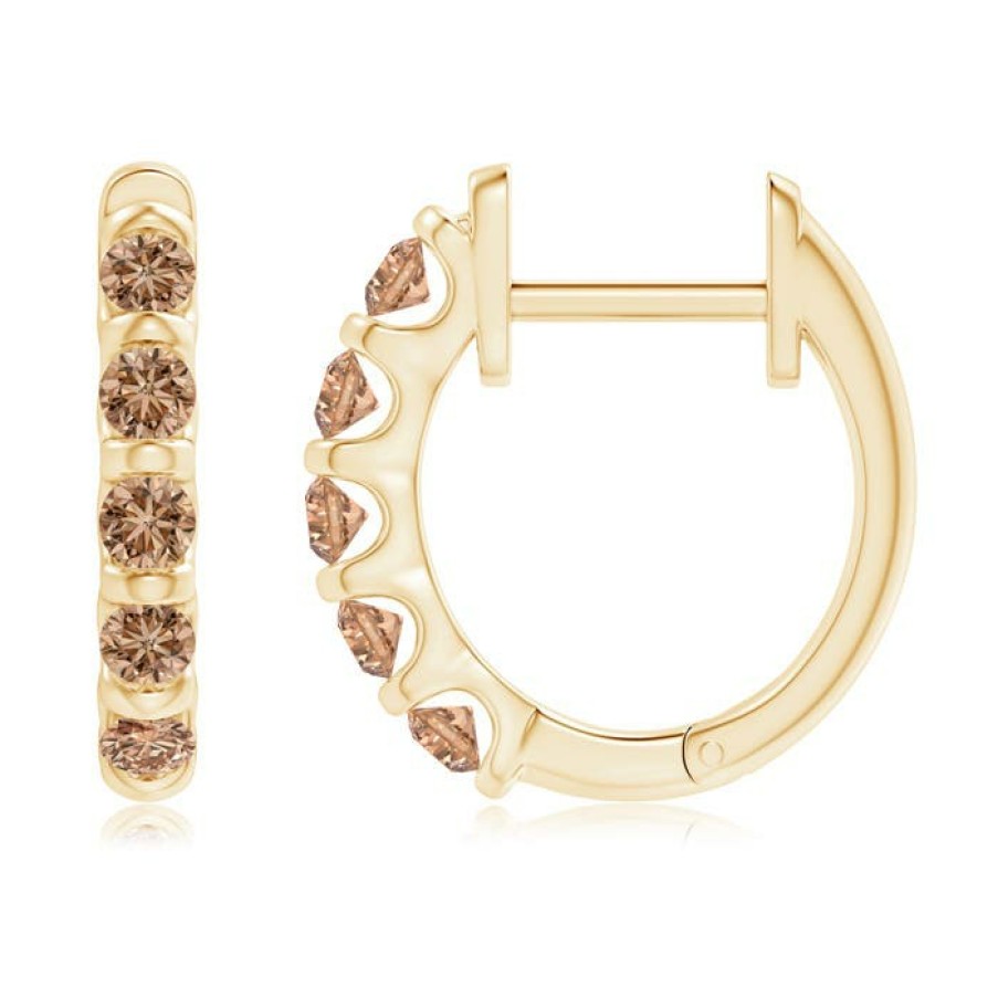 Earrings Angara Coffee Diamond | Bar-Set Brown Diamond Huggie Hoop Earrings