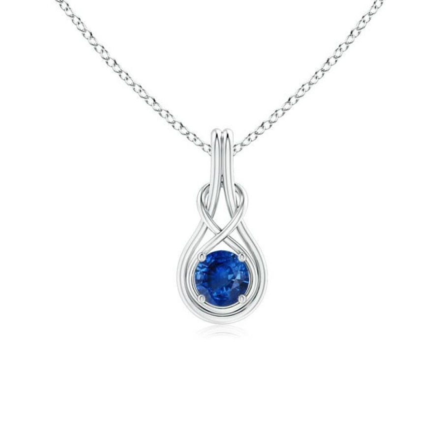 Necklaces Angara Blue Sapphire | Round Sapphire Solitaire Infinity Knot Pendant