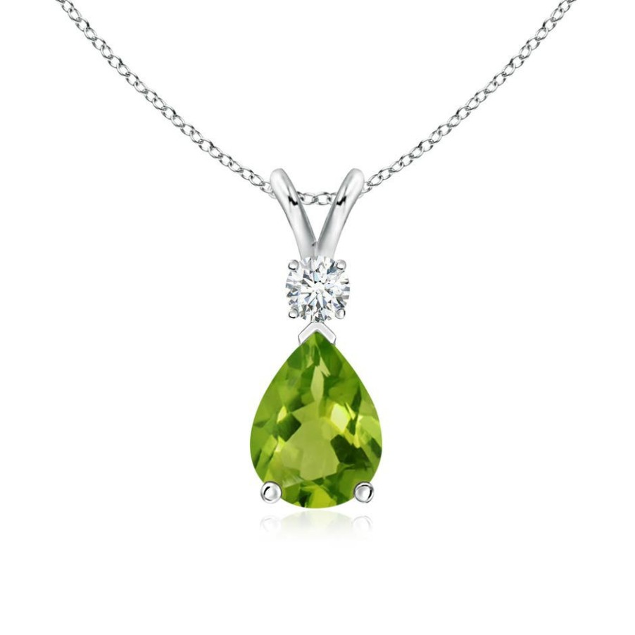 Necklaces Angara Peridot | Peridot Teardrop Pendant With Diamond