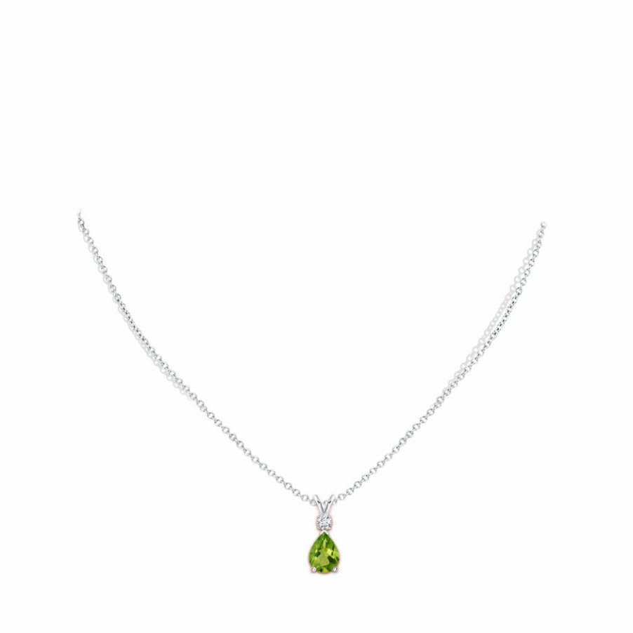 Necklaces Angara Peridot | Peridot Teardrop Pendant With Diamond