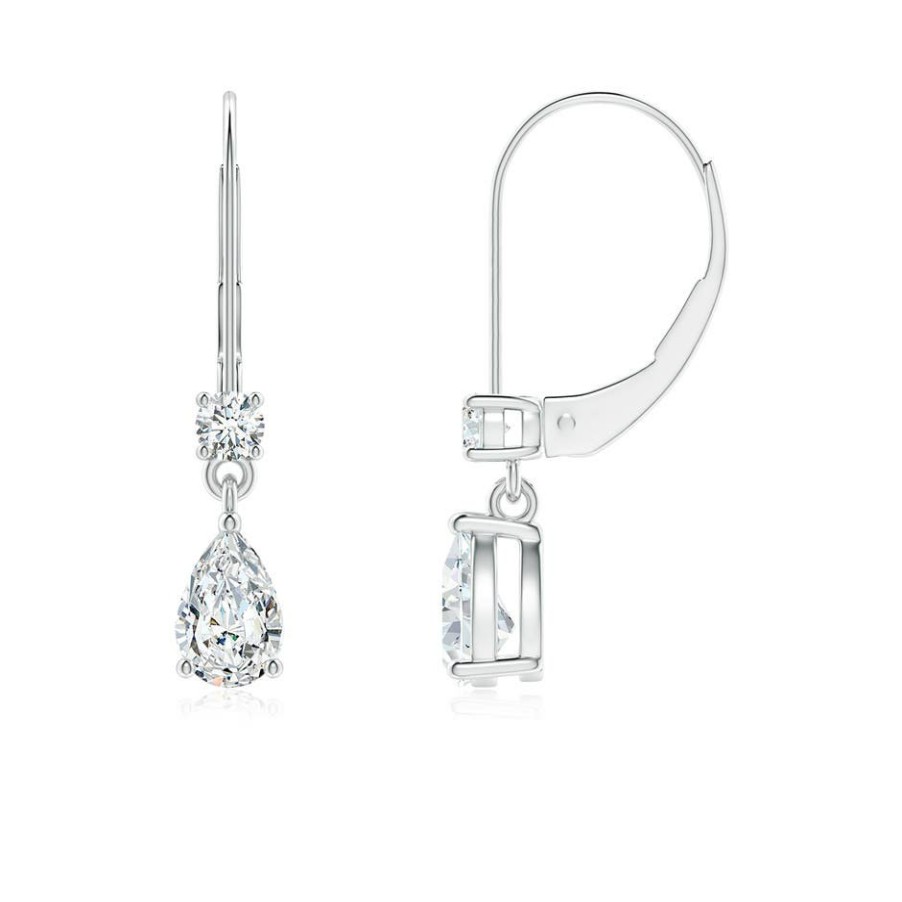 Earrings Angara Diamond | Lab-Grown Pear Diamond Leverback Drop Earrings With Lab Diamond Accent