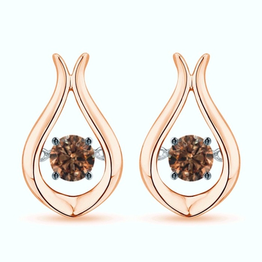 Earrings Angara Coffee Diamond | Dancing Coffee Diamond Solitaire Drop Earrings