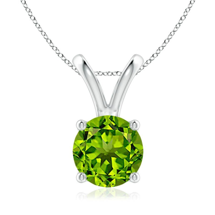 Necklaces Angara Peridot | V-Bale Round Peridot Solitaire Pendant