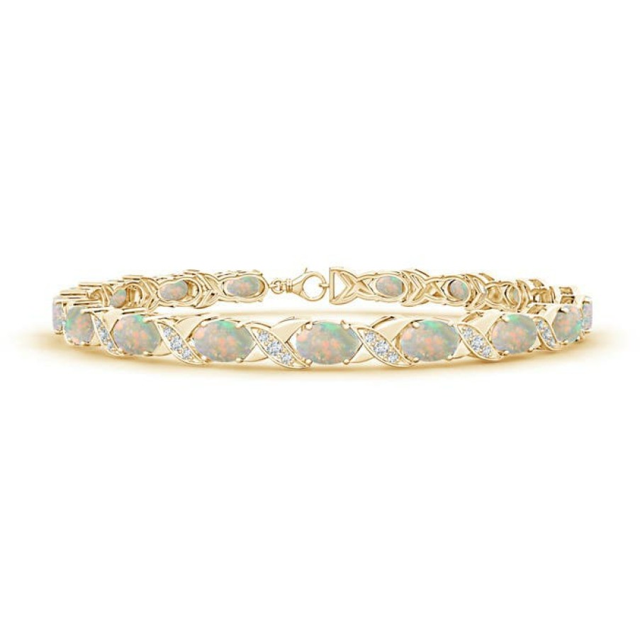 Bracelets Angara Opal | Classic Oval Opal And Diamond Xoxo Link Bracelet