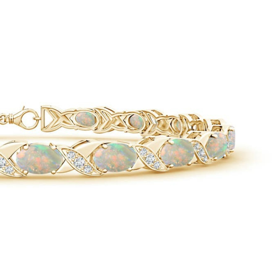 Bracelets Angara Opal | Classic Oval Opal And Diamond Xoxo Link Bracelet