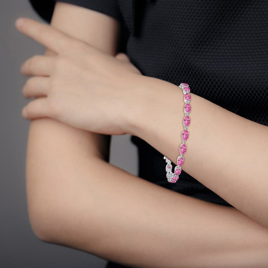 Bracelets Angara Pink Sapphire | Classic Oval Pink Sapphire Tennis Bracelet