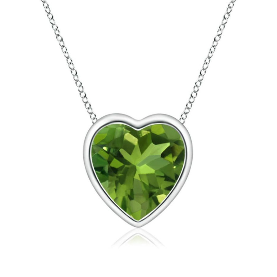 Necklaces Angara Peridot | Bezel-Set Solitaire Heart Peridot Pendant