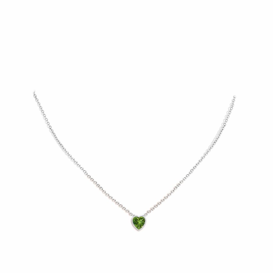 Necklaces Angara Peridot | Bezel-Set Solitaire Heart Peridot Pendant