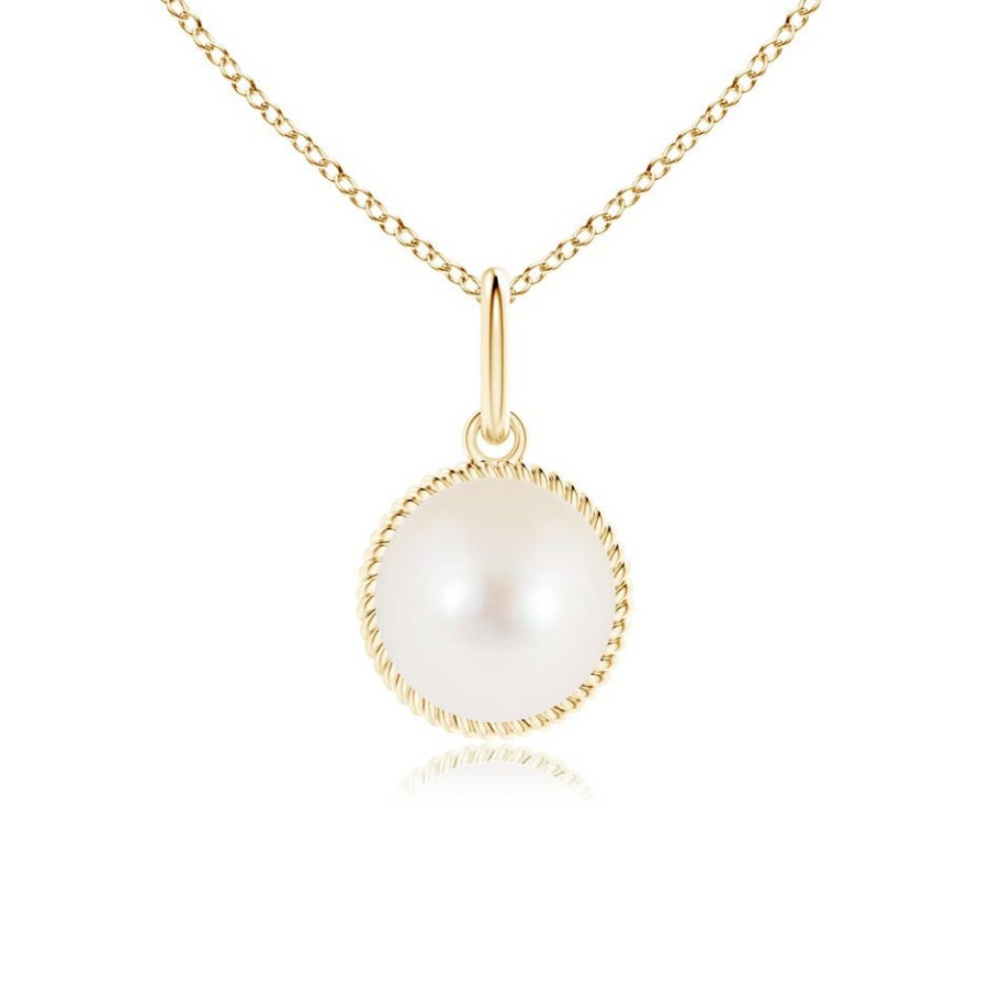 Necklaces Angara Freshwater Pearl | Solitaire Freshwater Pearl Pendant With Twisted Rope