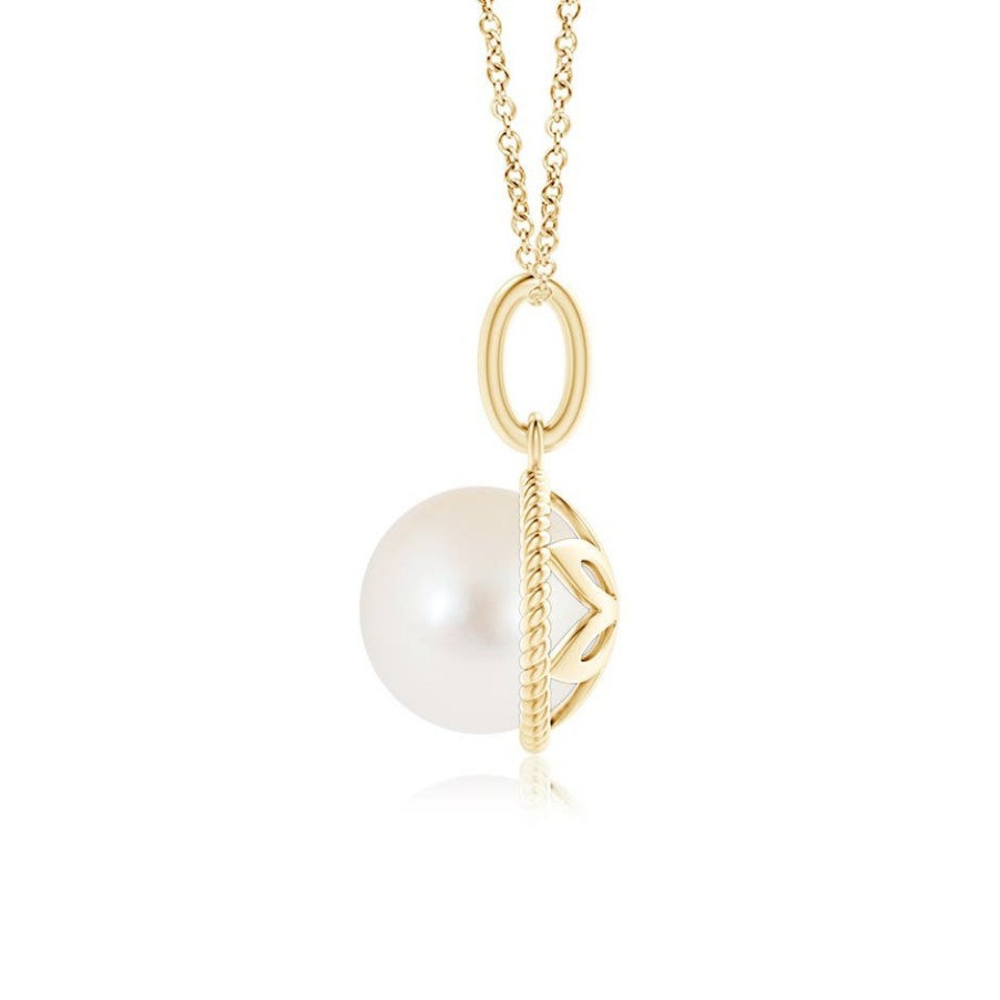 Necklaces Angara Freshwater Pearl | Solitaire Freshwater Pearl Pendant With Twisted Rope