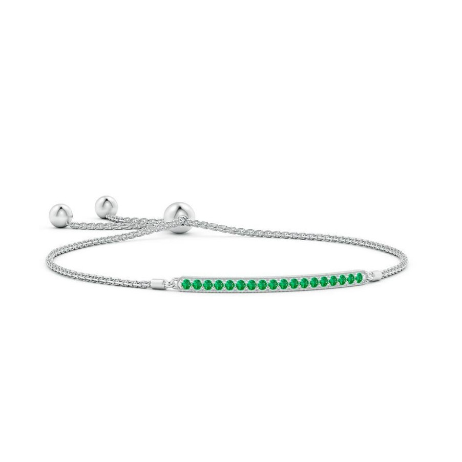 Bracelets Angara Emerald | Pave-Set Emerald Bar Bolo Bracelet