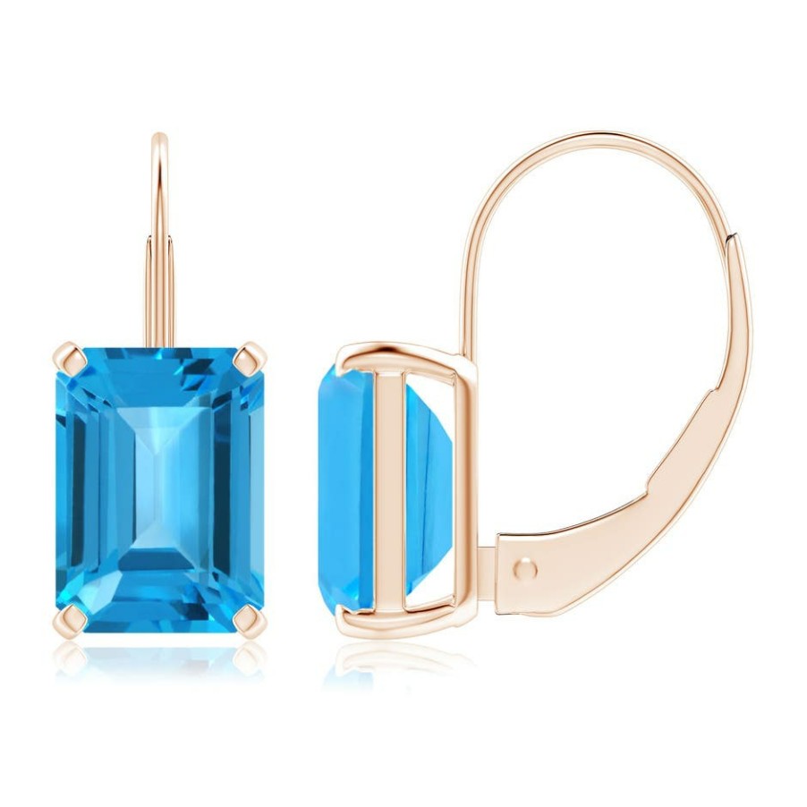 Earrings Angara Swiss Blue Topaz | Emerald-Cut Swiss Blue Topaz Solitaire Leverback Earrings