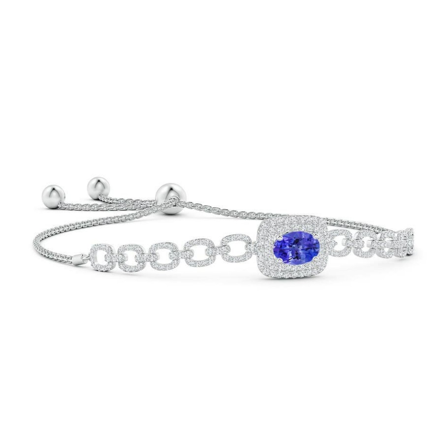 Bracelets Angara Tanzanite | Oval Tanzanite And Diamond Chain Link Bolo Bracelet