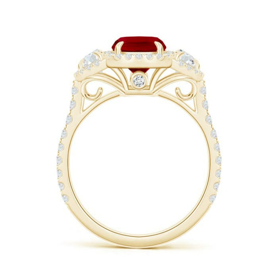 Rings Angara Ruby | Cushion Ruby And Half Moon Diamond Halo Ring