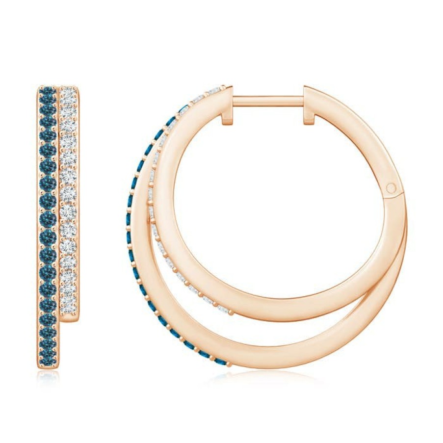 Earrings Angara Enhanced Blue | Blue Diamond Double Hoop Earrings