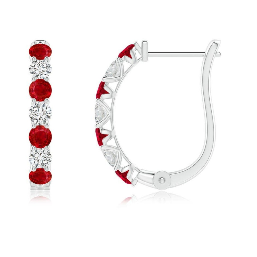 Earrings Angara Ruby | Ruby And Diamond Huggie Hoop Earrings