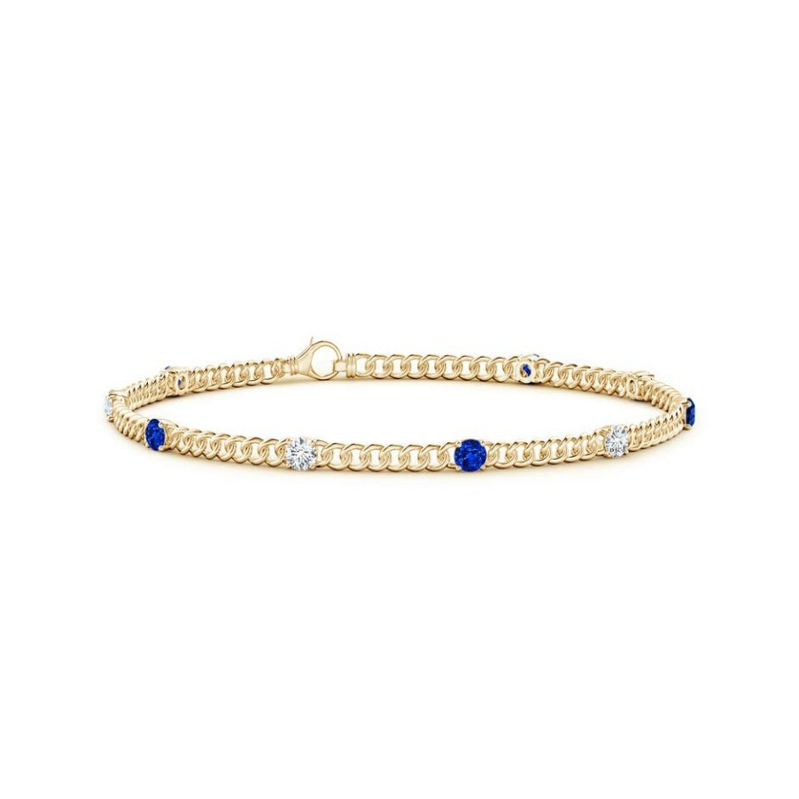 Bracelets Angara Blue Sapphire | Prong-Set Sapphire And Diamond Station Bracelet