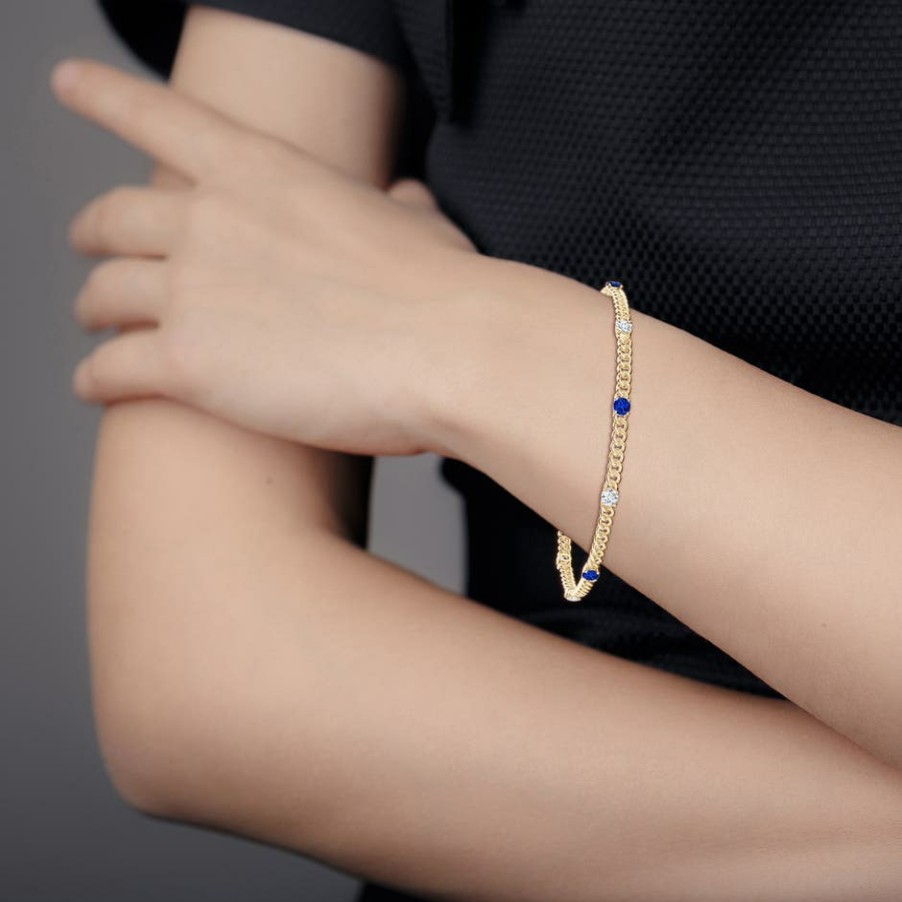 Bracelets Angara Blue Sapphire | Prong-Set Sapphire And Diamond Station Bracelet