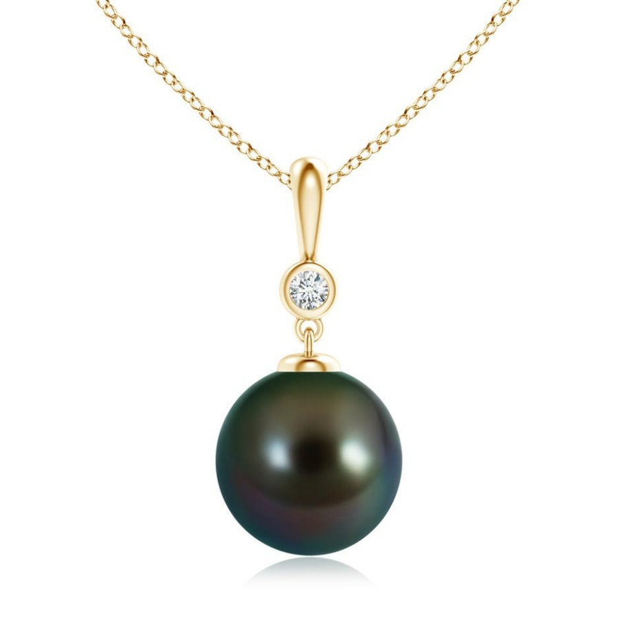 Necklaces Angara Tahitian Pearl | Classic Tahitian Pearl Drop Pendant With Diamond