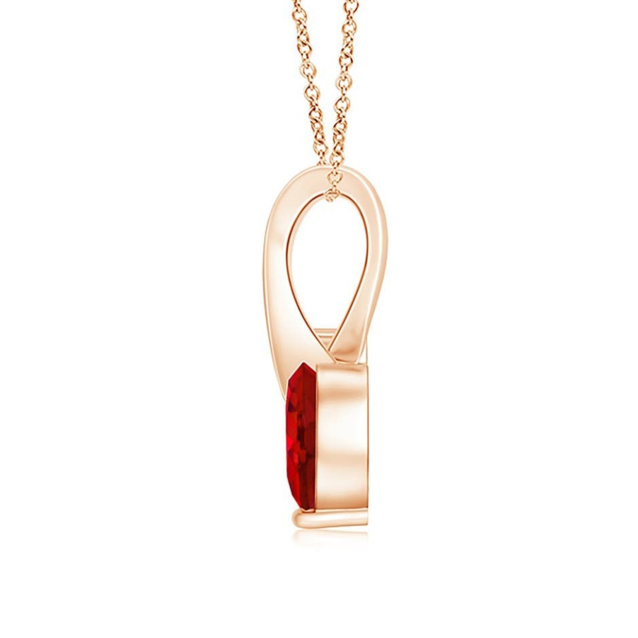 Necklaces Angara Ruby | Heart-Shaped Ruby Ribbon Pendant With Diamond