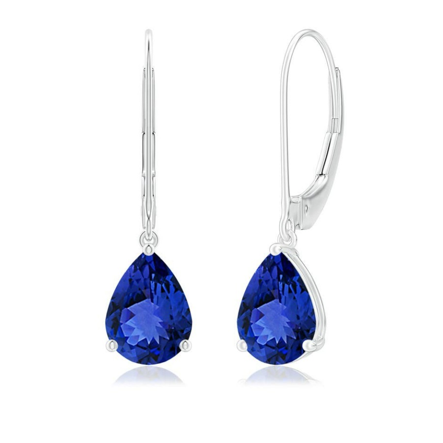 Earrings Angara Tanzanite | Solitaire Pear-Shaped Tanzanite Leverback Earrings