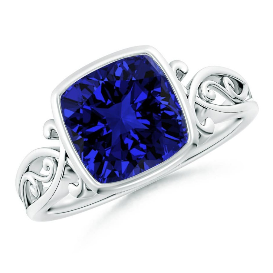 Rings Angara Blue Sapphire | Lab-Grown Vintage Style Cushion Sapphire Solitaire Ring