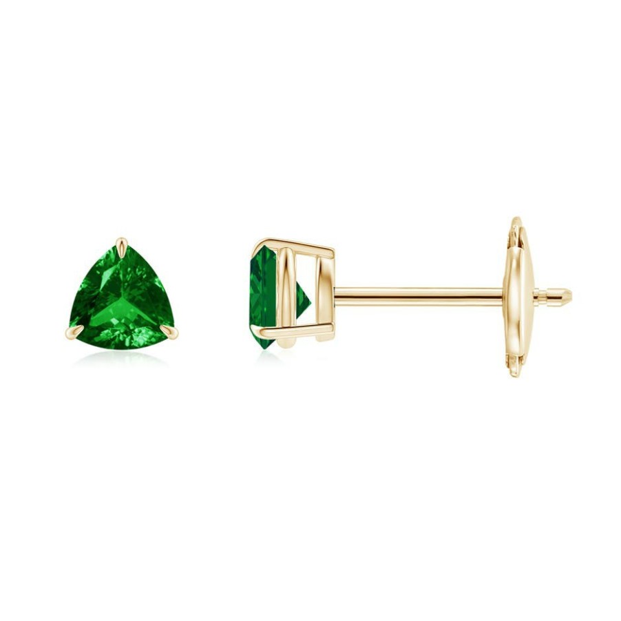 Earrings Angara Emerald | Claw-Set Trillion Emerald Stud Earrings