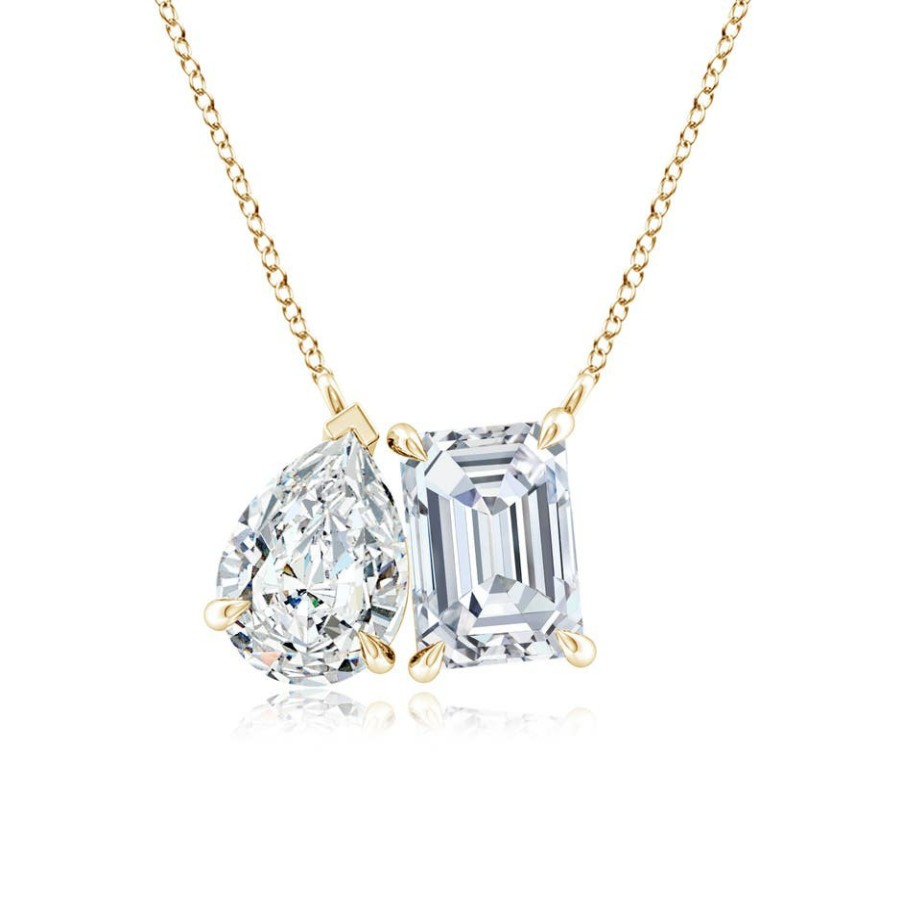 Necklaces Angara Diamond | Lab-Grown Emerald-Cut & Pear Diamond Two-Stone Pendant With Filigree