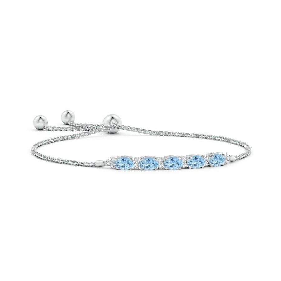 Bracelets Angara Aquamarine | East-West Oval Aquamarine Bolo Bracelet With Diamonds