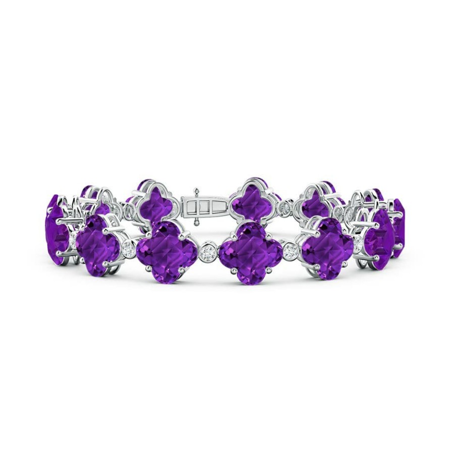 Bracelets Angara Amethyst | Clover-Shaped Amethyst Bracelet With Diamonds