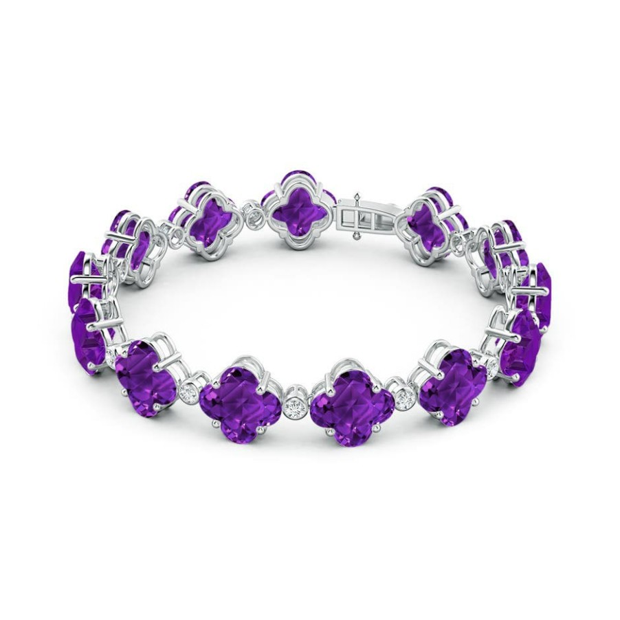 Bracelets Angara Amethyst | Clover-Shaped Amethyst Bracelet With Diamonds