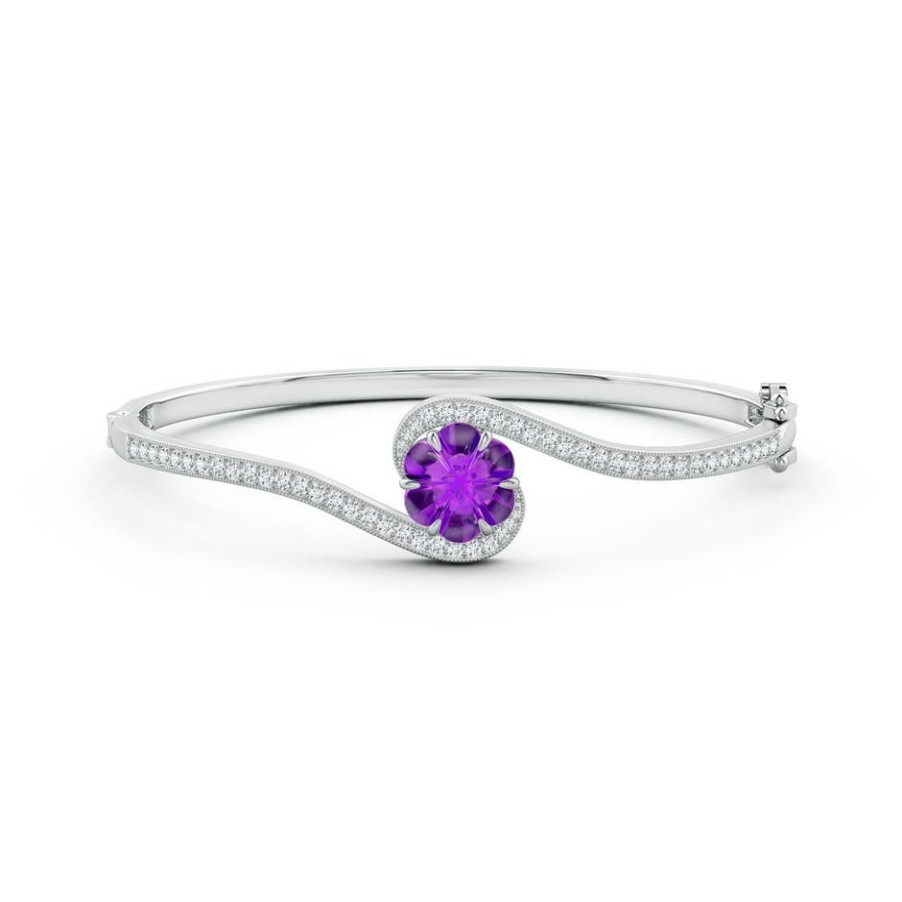 Bracelets Angara Amethyst | Six-Petal Amethyst Flower Bypass Bangle Bracelet