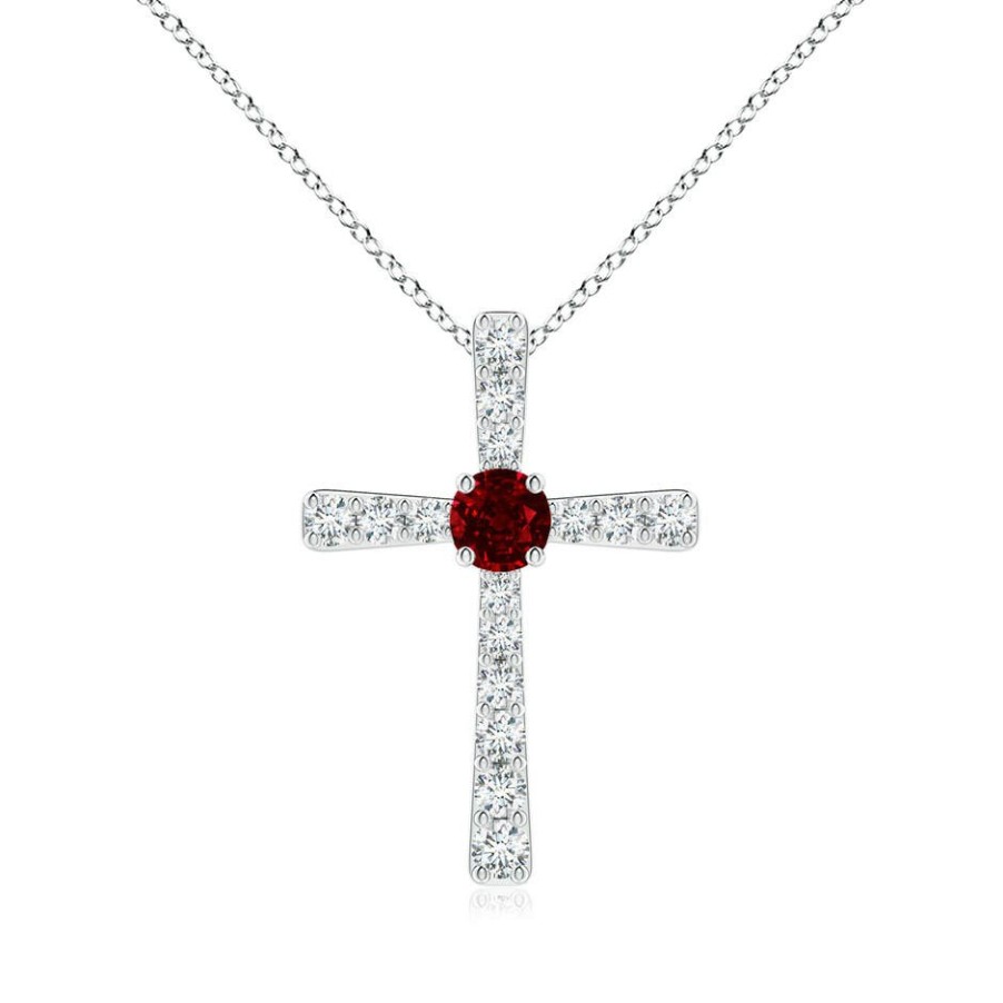 Necklaces Angara Ruby | Ruby And Diamond Cross Pendant