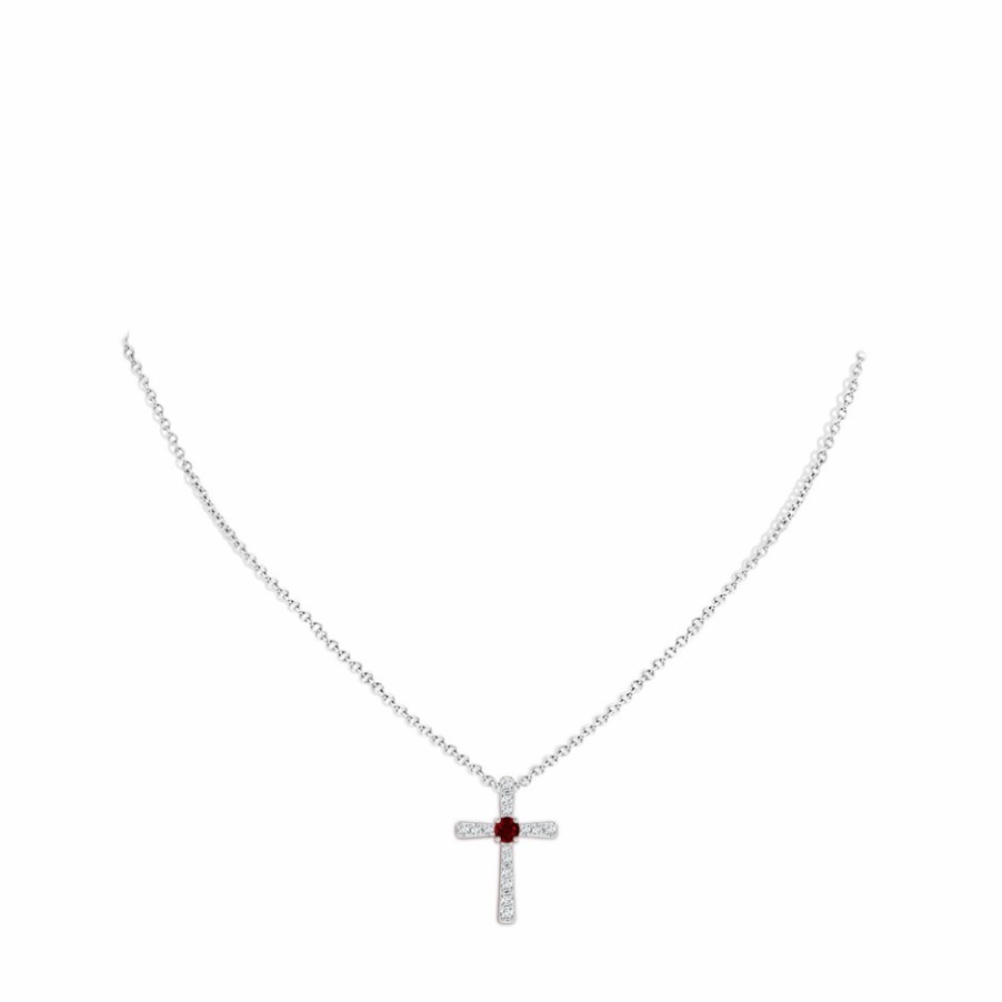 Necklaces Angara Ruby | Ruby And Diamond Cross Pendant