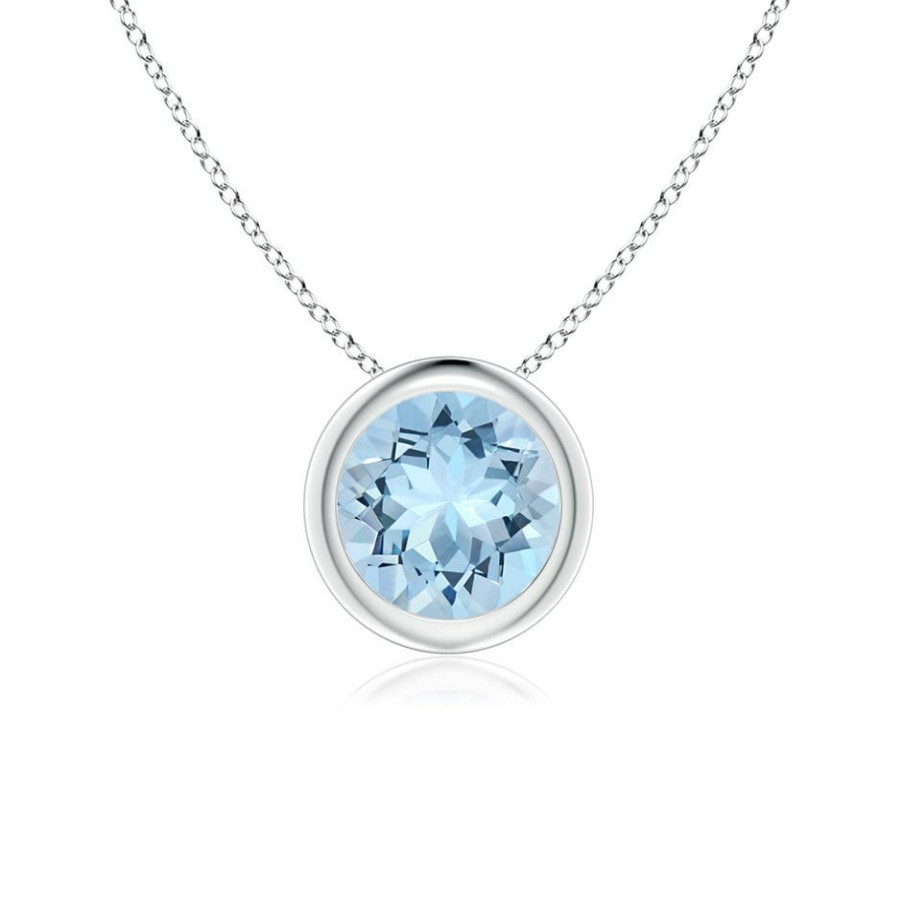 Necklaces Angara Aquamarine | Bezel-Set Round Aquamarine Solitaire Pendant