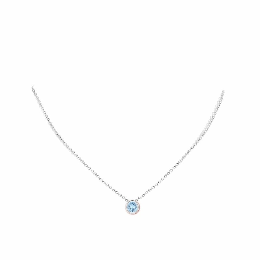 Necklaces Angara Aquamarine | Bezel-Set Round Aquamarine Solitaire Pendant